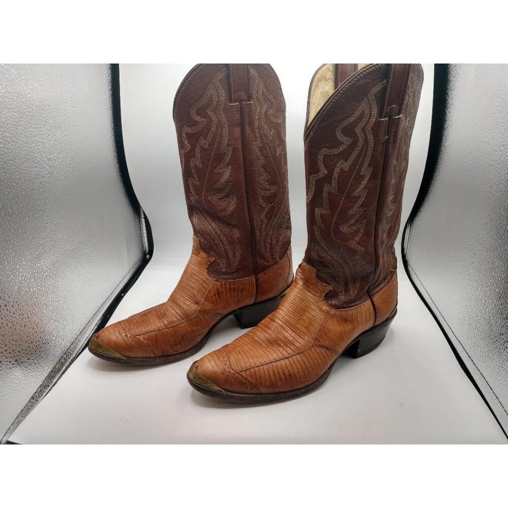 Vintage Justin Cowboy Boots Mens J8339 Size 9.5D Brown Leather Western Style Wit